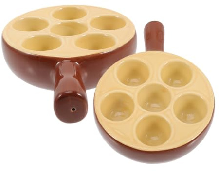 Plat Escargot 6 Trous en Céramique Marron, Lot de 2 | Poignée Ergonomique, pour Escargots et Coquilles, Facile à Nettoyer, Compatible Lave-vaisselle et Congélateur