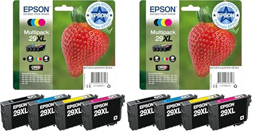 Epson Multipack 29XL Strawberry, Original XL High Yield Tintenpatronen, 4 Farben Schwarz, Cyan, Magenta, Gelb (Packung mit 2)