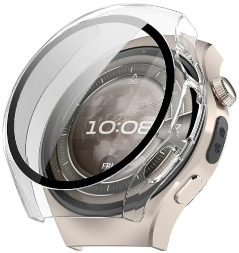 Techsuit für Huawei Watch 5 46mm Hülle und Displayschutz mit Gehärtetem Glas, HD Klarheit, Volle Abdeckung, Kratzschutz, Schlankes Design, Defense360 Pro, Transparent