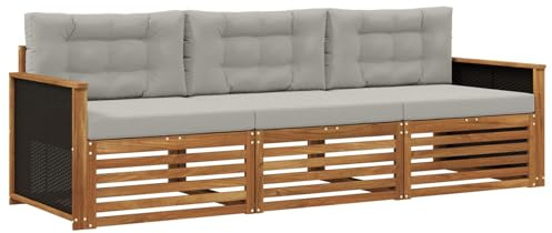 vidaXL Outdoor-Sofagarnitur 3 pcs Natürlich und Hellgrau Polyester, Outdoor Lounge, Moderne Ecksofa, Gartenmöbel, Terrassen-Sitze, Komfortables Set für Wohnräume