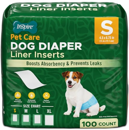 Inspire Pet Dog Diaper Liners Booster Pads for Male and Female Dogs | for Male Dog Diapers Female Dog Diapers 100ct | Disposable Diaper Inserts