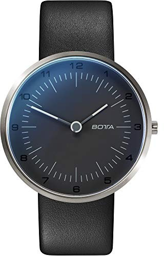 botta Herrenuhr Analog Schweizer Quarzwerk mit Lederarmband TRES (40 mm, Schwarz)