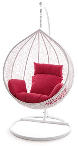 Kideo Swing Chair Hängesessel Hängestuhl Polyrattan Schwebesitz Loungesessel (pink)