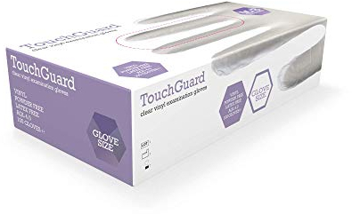 TouchGuard Einweg-Vinylhandschuhe aus Klarem Vinyl, Puderfrei, Schachtel mit 100 Stück, Größe L