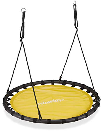 Relaxdays Nestschaukel, runde Hängeschaukel, für Kinder & Erwachsene, verstellbar, draußen, Ø: 120 cm, bis 100 kg, gelb