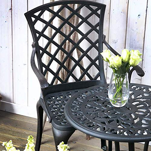 Lazy Susan Tulipe Round Garden Table in Antique Bronze with 2 Emma Chairs | Sand Cast Aluminium | Weatherproof | Low Maintenance | Easy Assembly | 3 Year Guarantee