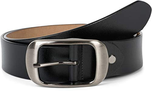 styleBREAKER Unisex Leder Gürtel Unifarben mit glänzender Oberfläche und gebürsteter Schnalle, kürzbar 03010104, Größe:80cm, Farbe:Schwarz