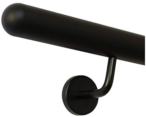 TIBU Handlauf Schwarz pulverbeschichtet V2A Edelstahl Geländer innen außen wetterfest beständig 0,3m - 6m aus einem Stück Variante: 30 cm mit 2 Halter und halbrunde Kappe