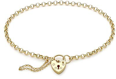 CARISSIMA Women's 9ct Yellow Gold 2.8mm Hollow Round Belcher Padlock and Safety Chain Bracelet 18cm/7