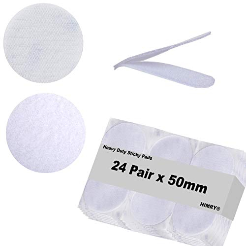HIMRY 24 pares 50mm Almohadillas Adhesivas Extrafuerte 3M Adhesivo, Redondas de Montaje No Más Clavos, Doble Cara Sólida Ronda Gancho y Bucle Resistentes para Paredes Gafas Metales, Blanco KXB5056