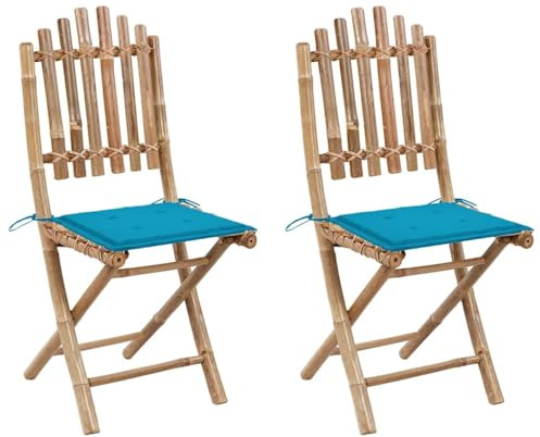 vidaXL 2X Gartenstuhl Klappbar mit Kissen Essstuhl Klappstühle Klappstuhl Gartenstühle Stuhl Stühle Balkonstuhl Terrassenstuhl Gartenmöbel Bambus