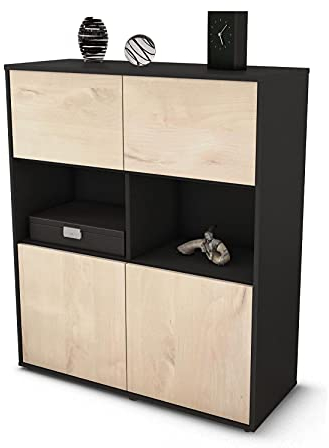 Stil.Zeit Highboard Katyna, Korpus anthrazit matt, Front Holz-Design Zeder (92x108x35cm), Push-to-Open Technik & Leichtlaufschienen