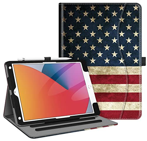 Fintie Hülle für iPad 9. / 8. / 7. Generation (2021/2020/2019) 10,2 Zoll - [Eckenschutz] Multi-Winkel-Standabdeckung mit Tasche & Stifthalter, Auto Sleep Wake, US-Flagge