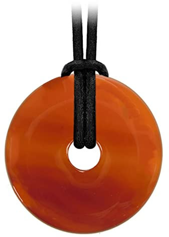 Kaltner Präsente Edelstein Halskette mit Anhänger/Carneol Rot/Lederband mit Donut Anhänger/Hochwertiger Edelsteinanhänger mit Lederkette/Ø Edelsteindonut 40 mm