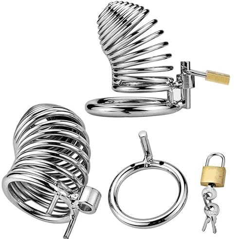 Cock Cage Xxl Adjustable Stainless Steel Male Cage Metal Chastity Cage Curved Mesh Cock Cage with 40Mm/45Mm/50Mm Penis Ring Cock Lock Bondage Sex Toy for Men Gay SM Restraint Chastity,45mm