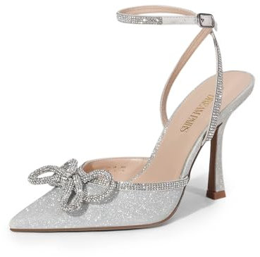 DREAM PAIRS Women's High Heels Destiny Closed Toe Strappy Heels Sexy Rhinestone Ankle Strap Pumps Wedding Bridal Party Dress Shoes SDPU2208W,Size 8,Silver,SDPU2208W