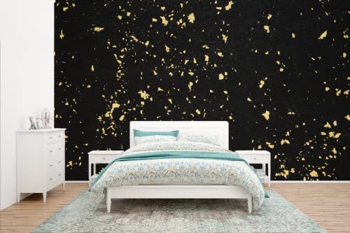 Selbstklebend Tapete Wandpapier Wandaufkleber Fototapete Tapeten Wanddeko 435x260 cm Goldene Flocken auf schwarzem Hintergrund