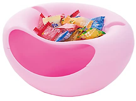 THEXIN Lazy Snack Bowl, Double Layer Snack Storage Box with Phone Holder, Pistachios Bowl Snacks Fruit Plate Dish, Pink