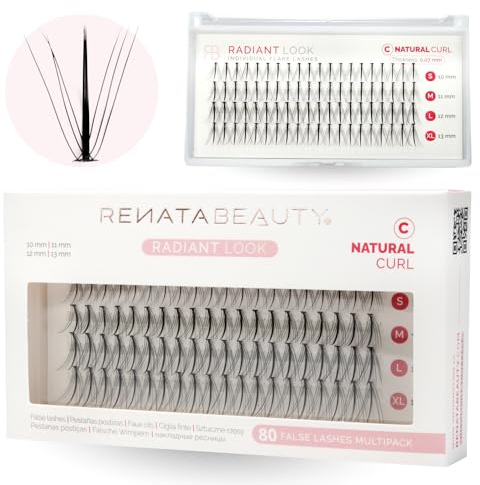 Renata Beauty 10D RADIANT Look [C Curl] einzelne falsche Wimpern– Fake Lash Cluster individuelle Wimpern-Büschel – natürlich wirkende Faux Lashes – in den Längen 10-13mm – Set mit 80 St.