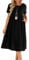 Lpecmin Womens Summer Dresses Casual Short Sleeve Round Neck Midi A Line Cotton Linen Sundress with Pockets(Black-01, XXX-Large)