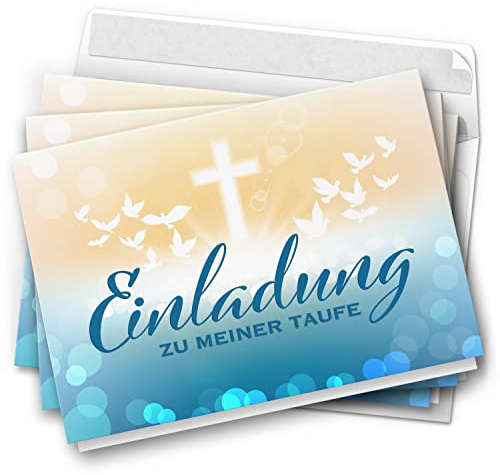 10 Einladungskarten Taufe - Verlauf gelb blau - moderne Klappkarten mit Umschlägen - Einladungen zu Taufe Kirche Einladung Karten