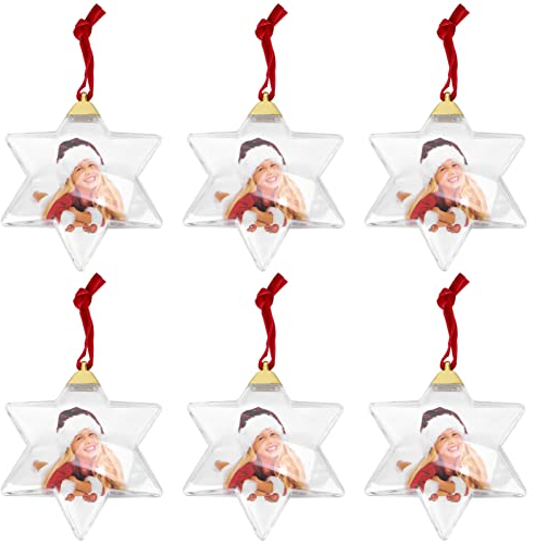 Abaodam 6 Stück DIY Fotorahmen Anhänger Hängende Plastikkugeln 10Cm Transparent Für Weihnachtskugeln Mit Bild Sternform Dekoration Für Festliche Partys Und Wohnaccessoires