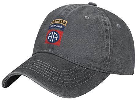 YINGD Denim Baseball Cap 82nd Airborne with Ranger Denim Hip-Hop Cap Atmungsaktiv Waschbar Baseball Unisex für Männer Frauen, Schwarz , One size