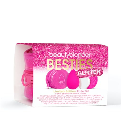 Beautyblender - Glitter Besties starter Set | Inklusive make up schwamm, Seife, Reinigungsschrubmatte | Perfekte Make-up Applikation