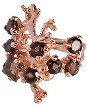 Natürlicher Rauchquarz Edelstein 925 Sterling Silber Rose Gold Krappenfassung Cocktail Ring, Edelstein, Rauchtopas