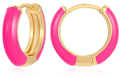 Kleine Emaille Creolen Ohrringe für Frauen, 18 Karat Vergoldete Hypoallergene Süßer Emaille Huggie Ohrring für Frauen Mädchen Schmuckges Chenke (Neon Pink)