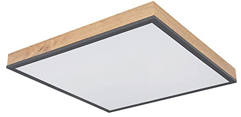 GLOBO Deckenleuchte LED Panel Deckenpanel Bürolampe Decke Holzoptik graphit, ALU MDF, 24W 1500Lm warmweiß, LxBxH 45x45x6,5 cm