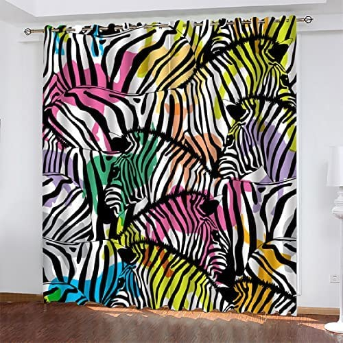 NGOCVN Piece Verdunkelungsvorhang Für Schlafzimmer 3D-Druck Gelbes Doodle-Zebra Vorhänge Für Kinderzimmer Schiebegardine Blickdicht Für Dekoration Wohnzimmer Küche 220 X 215 cm / (B) X (H)