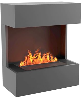 KAMINLICHT Wasserdampf Kamin FREYTAG (Standkamin) - Elektrokamin mit realistischen LED 3D-Flammen, Knistereffekt & Fernbedienung, 60x72x30 cm - Opti-Myst 400 Elektro Kamin, Grau