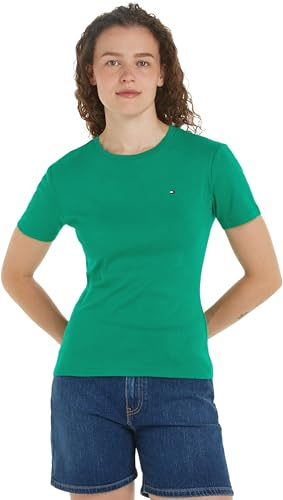 Tommy Hilfiger Women T-Shirt Short-Sleeve New Slim Cody Crop Crew Neck, Green (Olympic Green), XXS