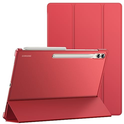 JETech Case for Samsung Galaxy Tab S10 Ultra/Tab S9 Ultra 14.6-Inch, Translucent Back Tri-Fold Stand Protective Tablet Cover, Support S Pen Charging, Auto Wake/Sleep (Red)