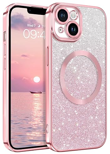 DUEDUE für iPhone 15 Hülle Glitzer 6.1'', iPhone 15 Handyhülle Glitzer mit Mag-Safe Magnetische Stoßfeste Schutzhülle Soft TPU für iPhone 15 Hülle Mag-Safe Magnetische 6.1 Rosa