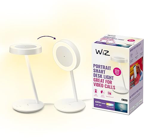 WiZ Portrait Tischleuchte Tunable White, Auswahl an verschiedenen Weißtönen, dimmbar, geeignet für Videocalls im Homeoffice, smarte Steuerung per App/Stimme über WLAN, weiß