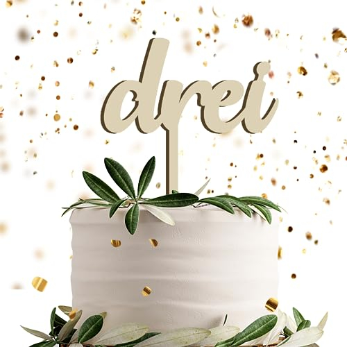 DREI Kuchentopper Cake Topper Geburtstag Dekoration aus Holz für 3.Geburtstag (DREI)