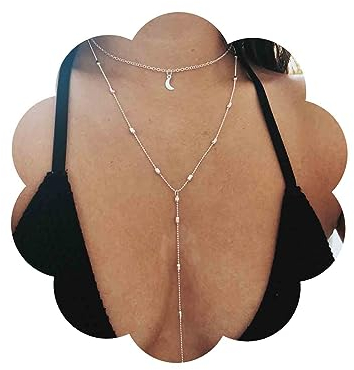 Aneneiceera Boho Geschichtet Mond Choker Halskette Silber Mond Y Lariat Halskette Lange Perlen Kette Quaste Halskette Halbmond Satellit Kette Halskette Schmuck Für Frauen Und Mädchen