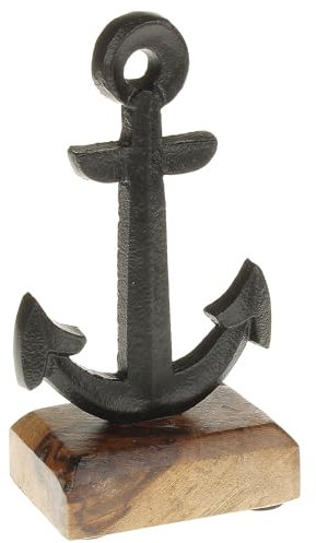 MACOSA CP66339 Deko-Anker Metall 15 cm auf Holz-Sockel Maritime Badezimmer Dekoration schwarz Bad-Accessoires Dekoanker Skulptur Baddeko Metallanker modern