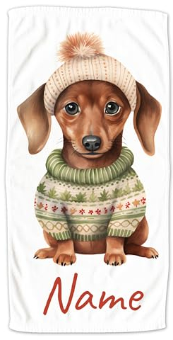 GRAZDesign Handtuch Hund mit Namen personalisiert Welpe als Badetuch, Saunatauch, Hunde Motiv Dackel - 140x70cm