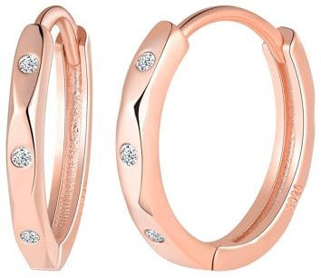 MICYUMI Orecchini a cerchio in argento Sterling S925, diametro 12 mm, con zirconi cubici, Argento, Oro rosa