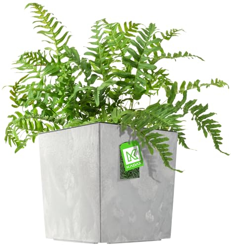 KADAX Vaso da fiori in plastica, resistente alle intemperie, per balcone, terrazza, interno, leggero, con intarsio, vaso per piante, fioriera (grigio cemento, altezza: 30,5 cm), K9938