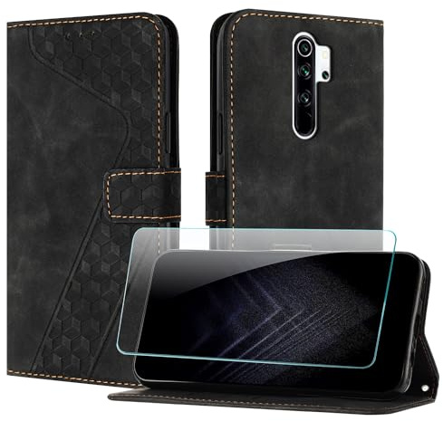 JayModCase Funda para Xiaomi Redmi Note 8 Pro, PU Piel Flip Carcasa con [Redmi Note 8 Pro Protector de Pantalla] Cierre magnético Soporte Plegable Tarjetas y Cartera (Negro)