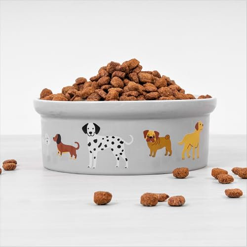 16cm Ceramic Dog Print Food Drink Feeding Bowl Grey Puppy Pet 800ml Dinner Bowl
