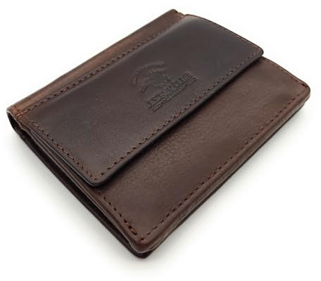 Lemasi kleine echt Leder Geldbörse Portemonnaie mit RFID Schutz, gewachstes Rindleder, tolle Haptik, ideal für den Urlaub (Dunkelbraun)