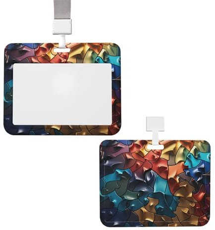 Sliding Id Badge Holder with Lanyard Id Card Holder Raised Jigsaw Puzzle Badge Holder Waterproof Plastic Card Sleeve Breakaway Neck Lanyards Name Tag for Work Office Doctor Nurse