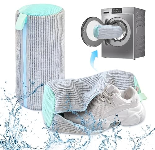 SHEPIN 2 Pcs Schuhwaschbeutel Waschmaschine Schuhbeutel, Waschbeutel Schuhe mit 360° Reinigungsflaum, Wiederverwendbarer Wäschenetz Schuhe für Waschmaschine, Wäschesack Schuhe mit Reißverschluss