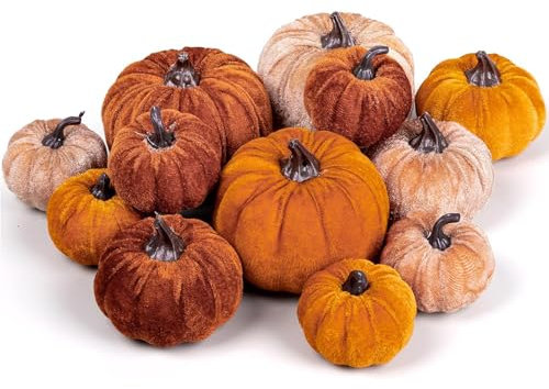 12 Pcs künstliche kürbisse verschiedene größen, kürbis deko, samt plastik lifelike pumpkin harvest mini pumpkins für herbsternte bauernhaus herbst thanksgiving halloween party dekoration (A)