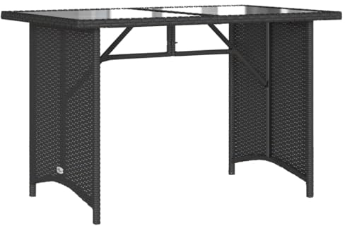 SDWEHO7 Gartentisch mit Glasplatte, Terrassentisch Balkontisch Wetterfest Garten Balkon Esstisch, Hitze- und Wetterbeständig, Schwarz 110x68x70 cm